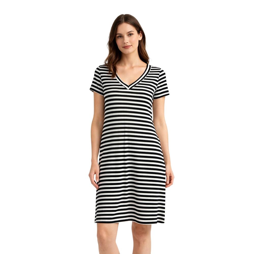 Worthington Black & White Striped Stretch Knit Dress – Women’s Size Large